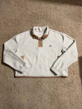 adidas Women's Recycled Quarter Snap Polar Fleece Pullover Sweatshirt - Off Whit
